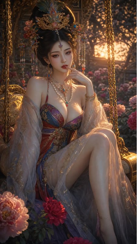 赤金华服阳光花园少女动漫手机壁纸