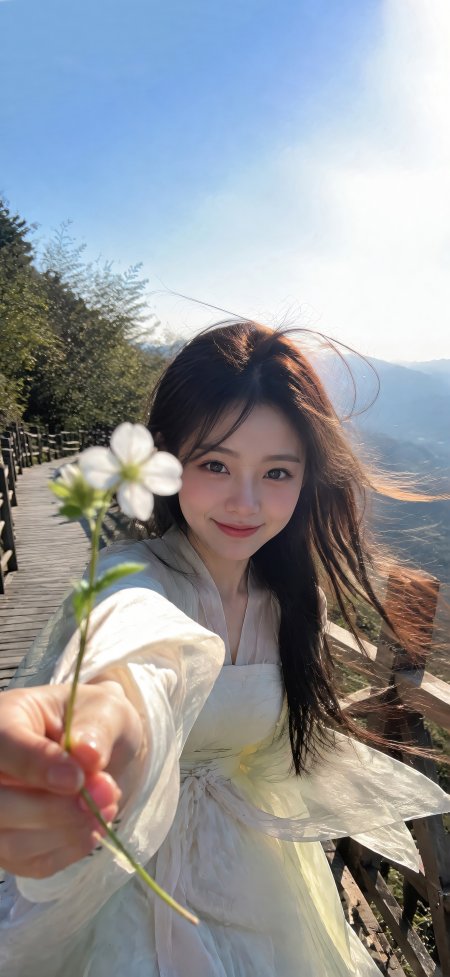 汉服美女山间递花清纯美女手机壁纸