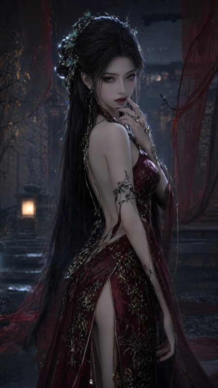 酒红高开叉夜庭古风少女动漫手机壁纸