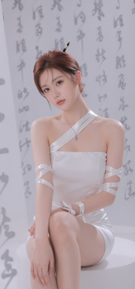 白裙发簪书法屏风清冷美女手机壁纸