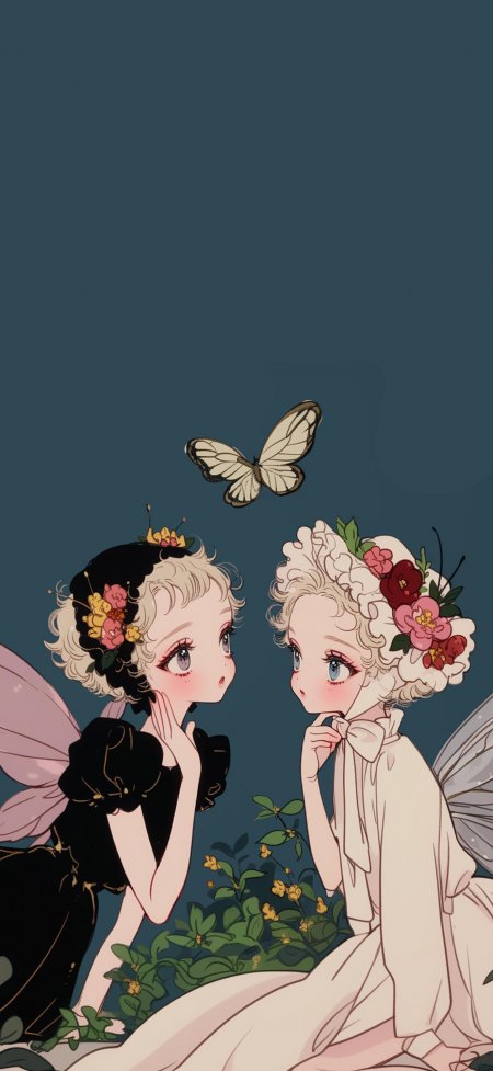 双仙女蝶恋花唯美插画动漫手机壁纸
