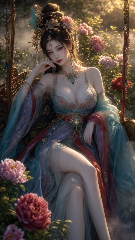 青绿华服繁花秋千古风少女动漫手机壁纸