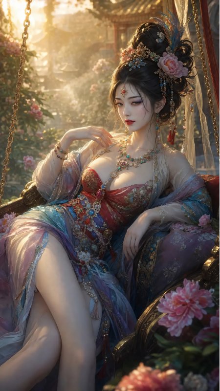 暖金花园华服古风少女动漫手机壁纸