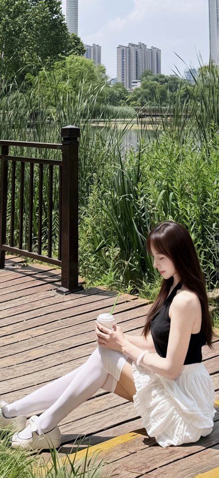 芦苇边侧颜手持奶茶美女手机壁纸