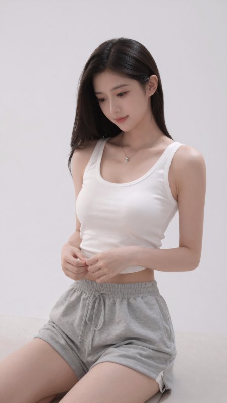 白背心灰短裤清纯气质美女手机壁纸