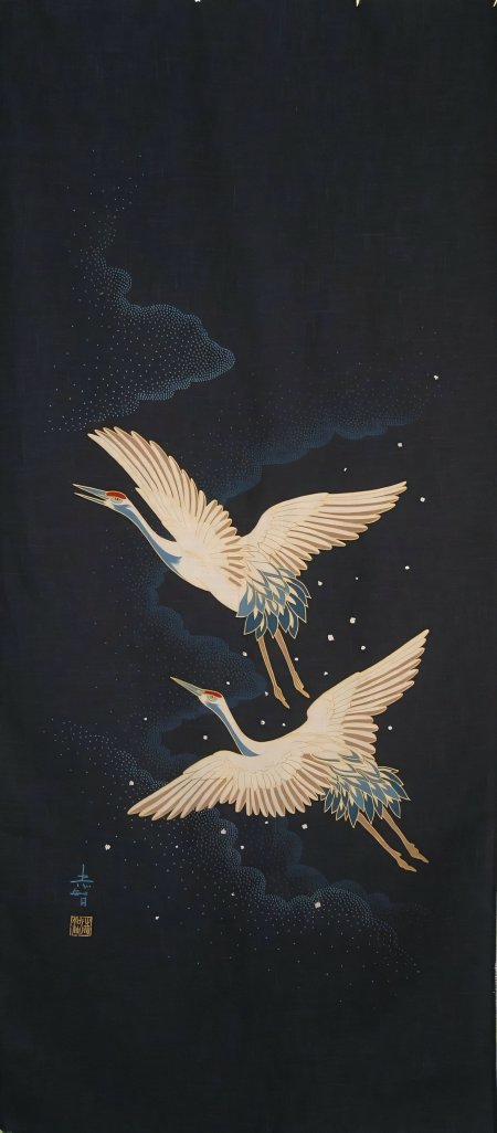 夜空双丹顶鹤飞翔祥云动物手机壁纸