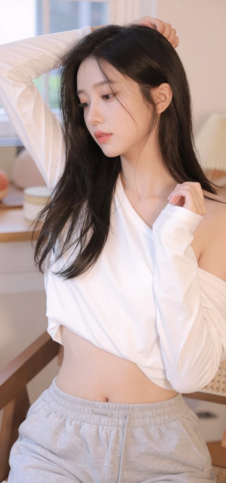 居家白衣慵懒氛围感美女手机壁纸