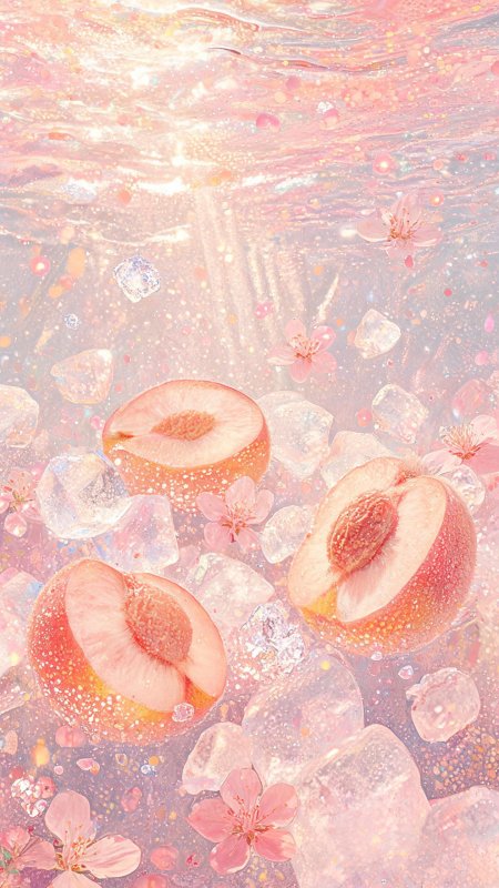 梦幻水蜜桃冰块粉花创意手机壁纸