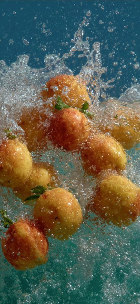 水花飞溅鲜桃水果夏日清凉美食手机壁纸