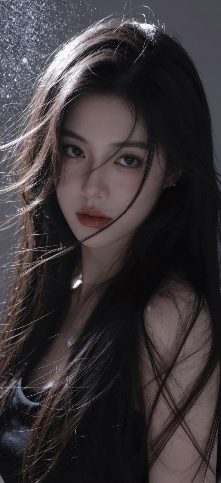 黑衣飞发冷艳特写氛围美女手机壁纸
