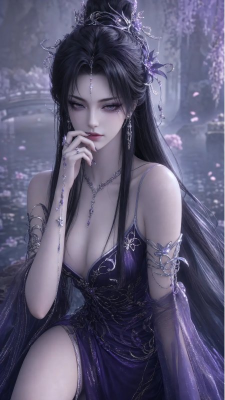 紫雾花园托腮古风少女动漫手机壁纸