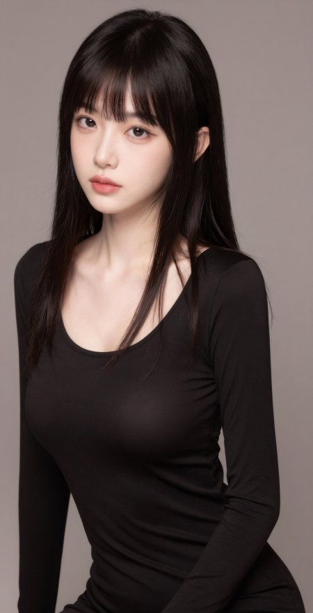 黑衣长发冷艳简约气质美女手机壁纸