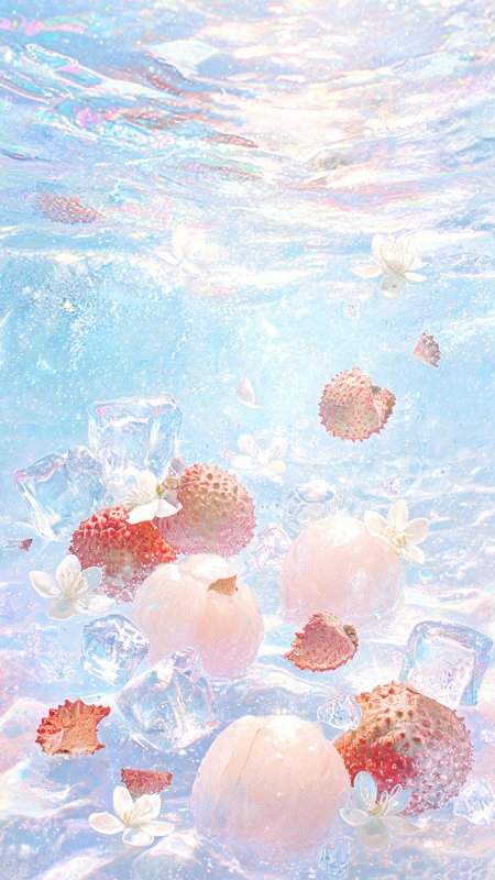 夏日荔枝冰块白花清爽创意手机壁纸