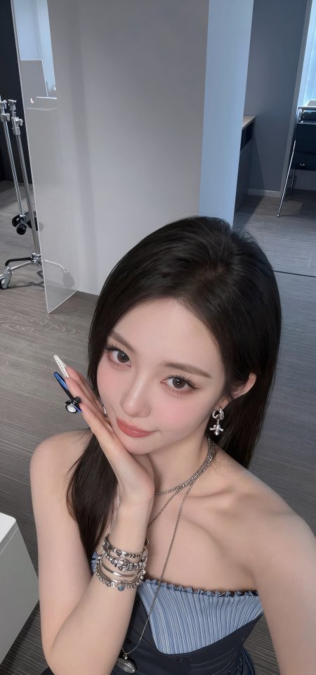 蓝色抹胸银饰酷飒时尚美女手机壁纸