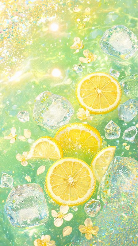 夏日柠檬冰块气泡清新创意手机壁纸
