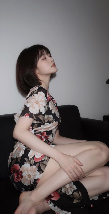 碎花裙沙发闭眸氛围美女手机壁纸