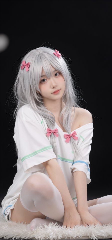 银发粉结白衣居家萌系美女手机壁纸