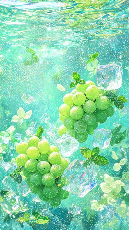 阳光玫瑰青提冰块清爽创意手机壁纸