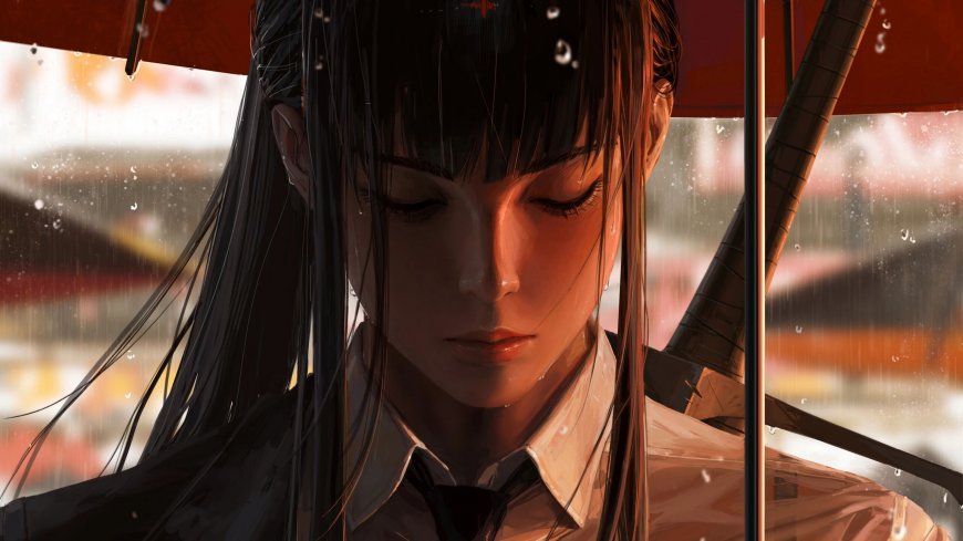 剑星伊芙雨中红伞闭眼少女游戏电脑壁纸