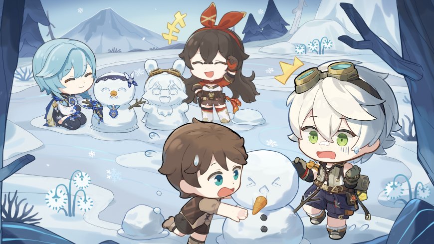 原神优菈安柏班尼特堆雪人游戏电脑壁纸