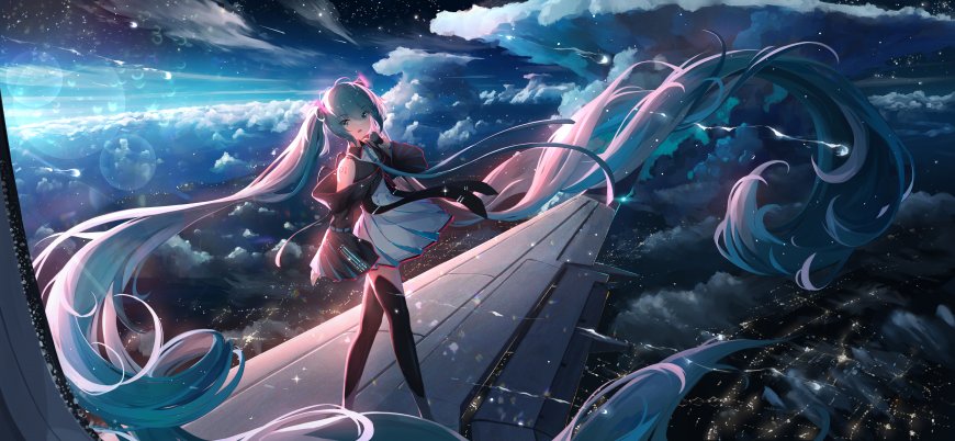 初音未来机翼星空云海少女二次元动漫电脑壁纸