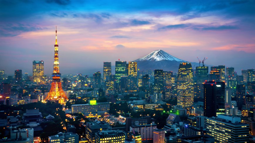 东京塔富士山黄昏都市天际线风景电脑壁纸