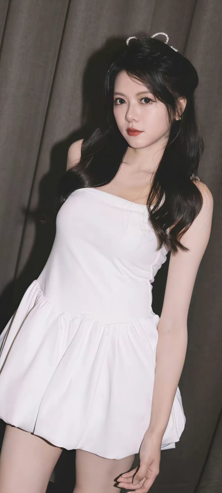 白色泡泡裙猫耳发箍美女手机壁纸