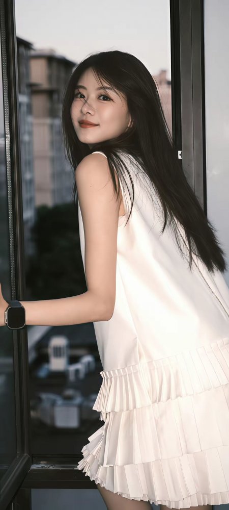 暮色窗边回眸白裙气质美女手机壁纸