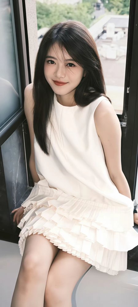窗边白衣百褶裙清纯美女手机壁纸