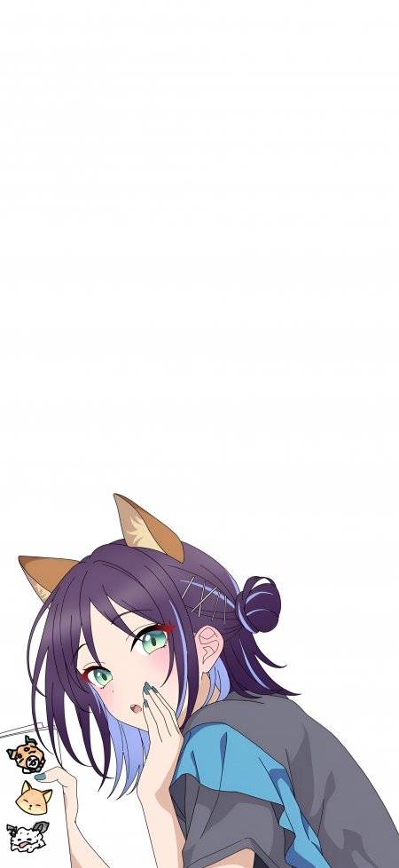 紫发猫耳绿瞳捂嘴少女动漫手机壁纸