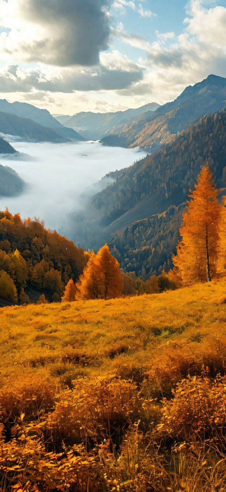 金秋高山云海橙林壮阔风景手机壁纸