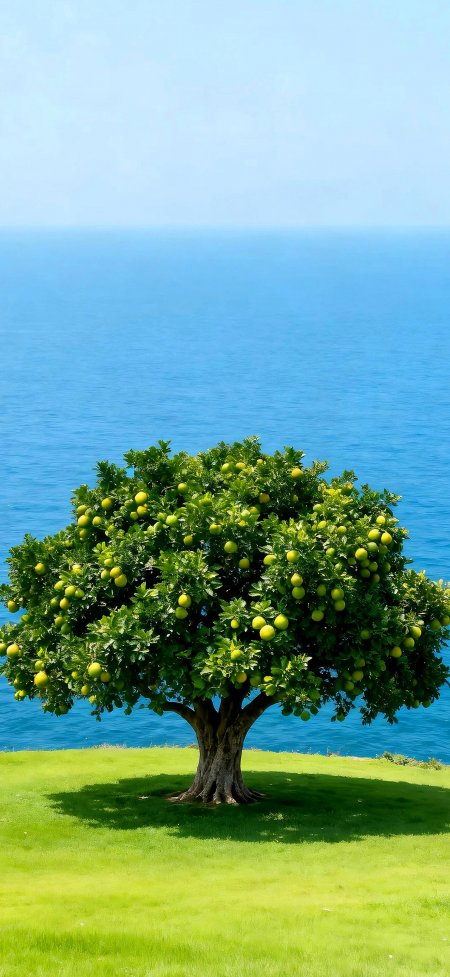夏日柠檬树蔚蓝海岸风景手机壁纸