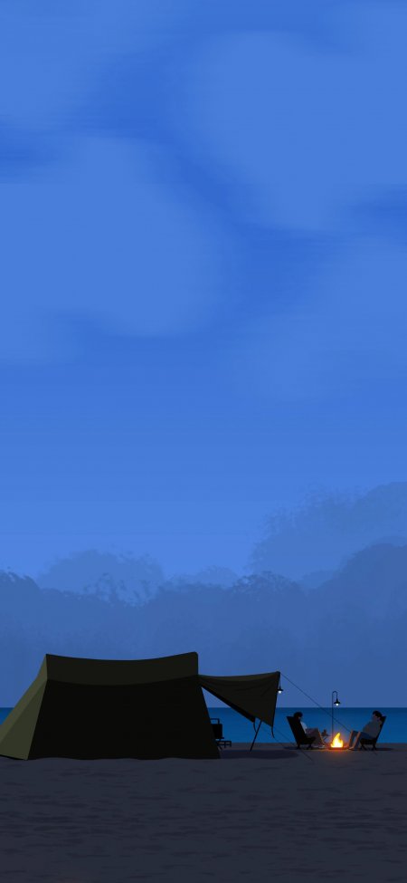 深蓝海边篝火露营治愈创意手机壁纸