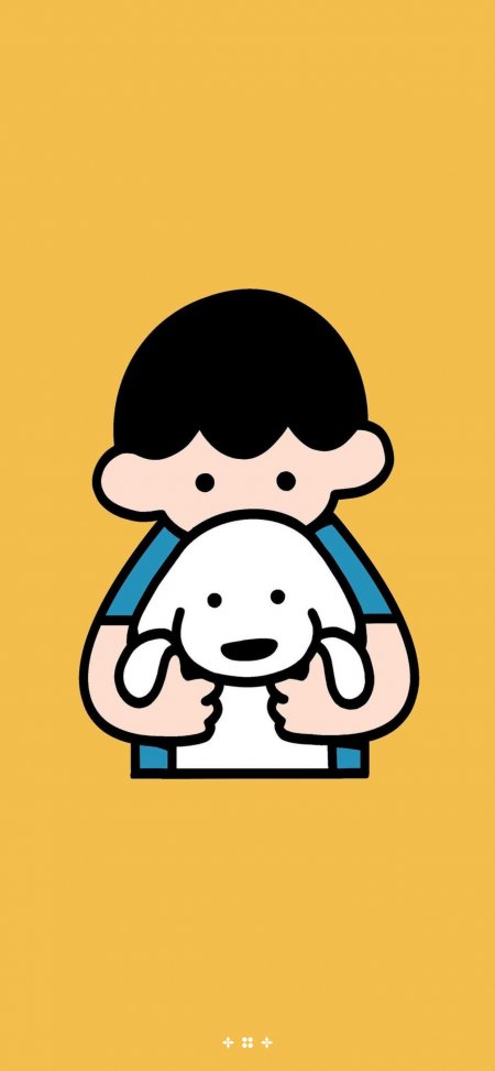 黄底男孩拥抱白狗治愈动漫手机壁纸