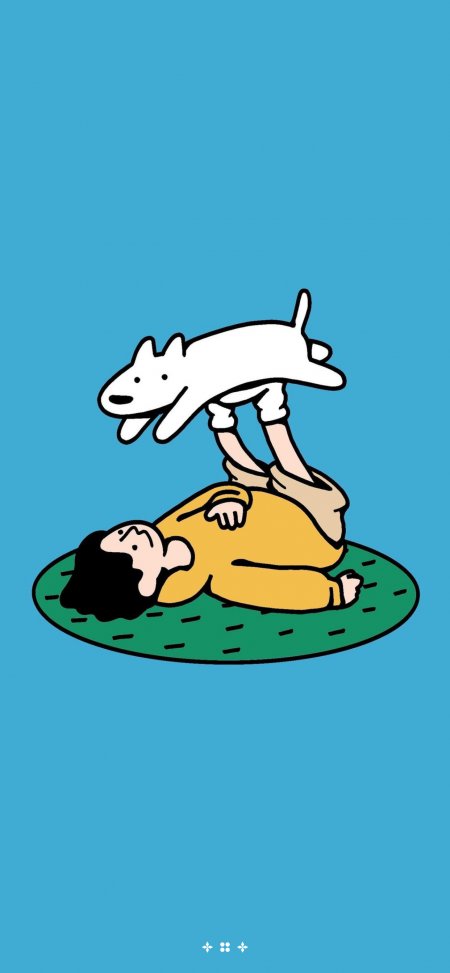 蓝底脚托小狗温馨插画动漫手机壁纸