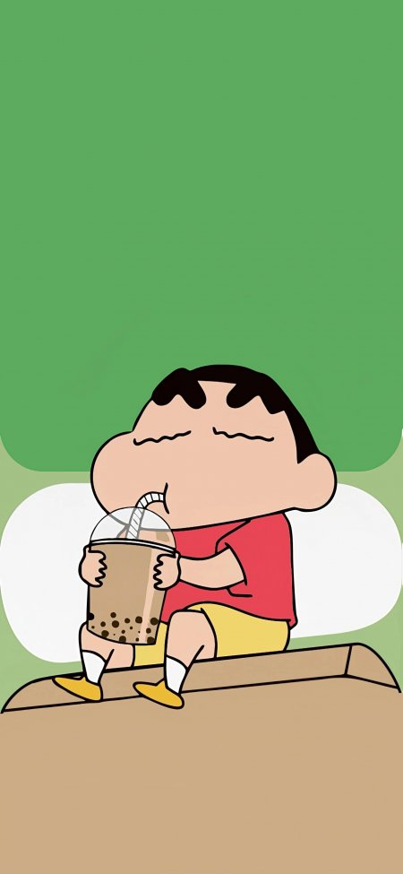 蜡笔小新喝珍珠奶茶治愈动漫手机壁纸