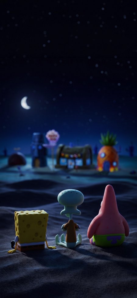 海绵宝宝三人夜景背影动漫手机壁纸