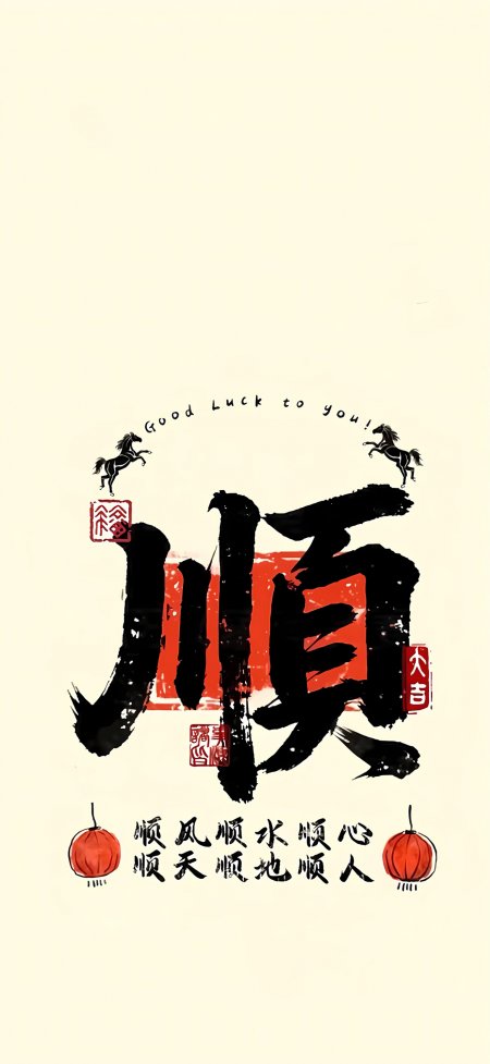 国风书法顺字大吉祝福创意手机壁纸