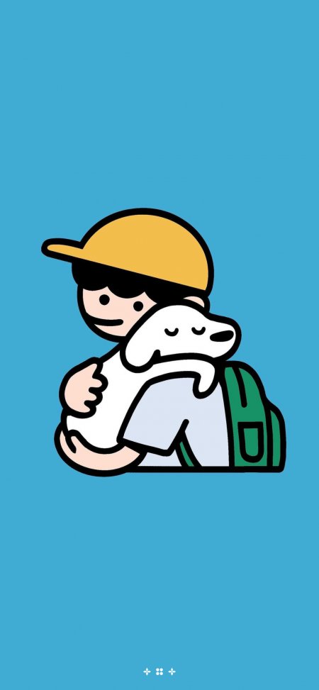 蓝底黄帽男孩抱白狗动漫手机壁纸