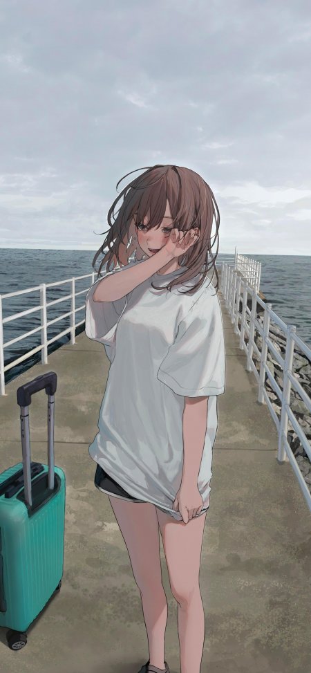 海边栈道哭泣少女伤感动漫手机壁纸