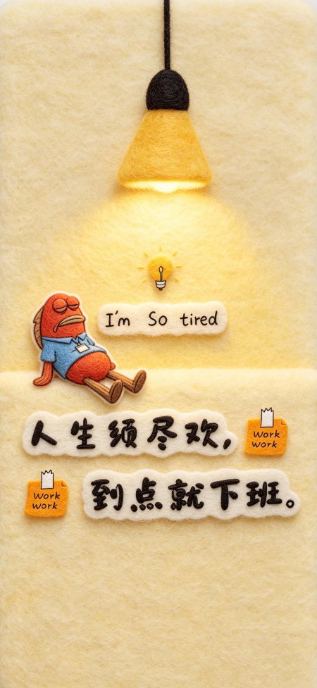 羊毛毡打工人摸鱼治愈创意手机壁纸