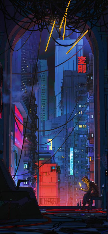 赛博朋克霓虹都市夜景创意手机壁纸