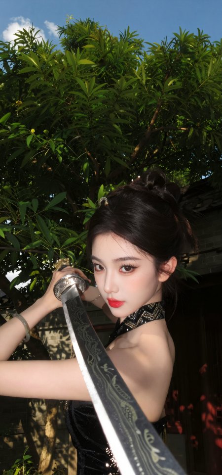 古风持剑红唇飒爽人像美女手机壁纸