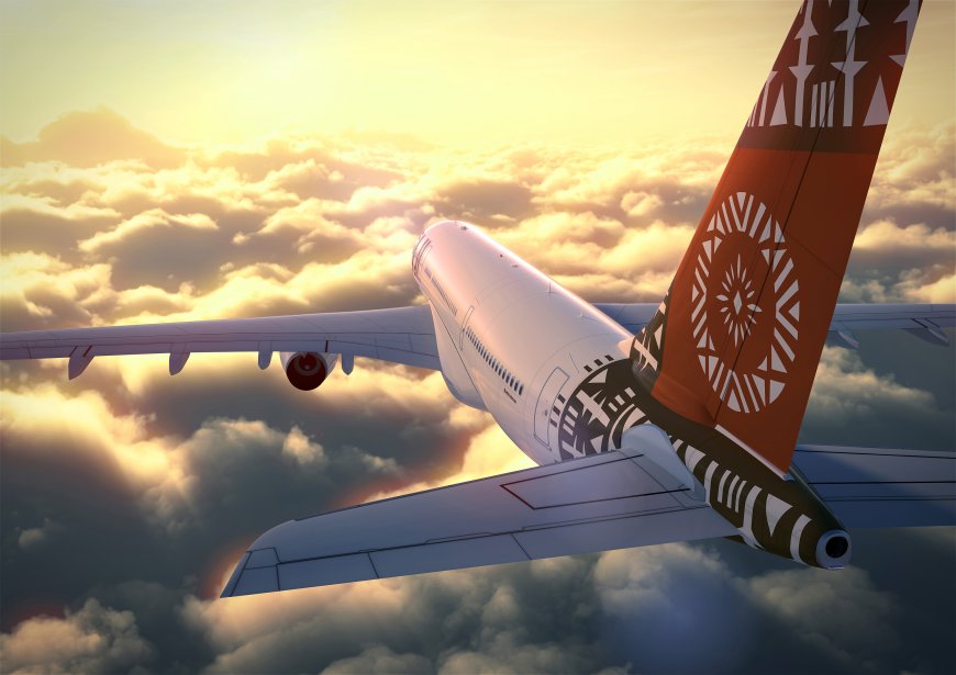 斐济航空客机云海金辉日落巡航航空电脑壁纸