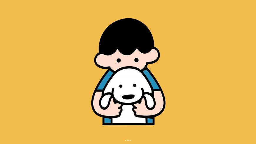 黄底蓝衣男孩抱白狗动漫电脑壁纸