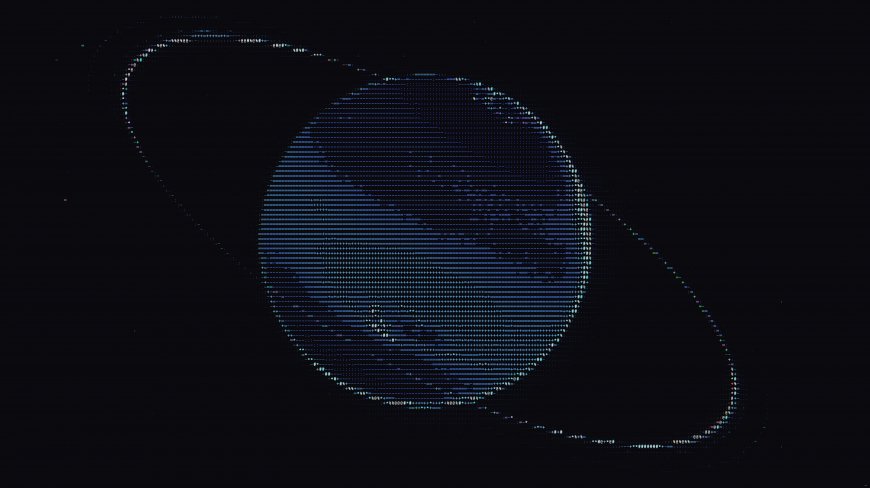 蓝色扫描线土星光环数字化宇宙科幻电脑壁纸
