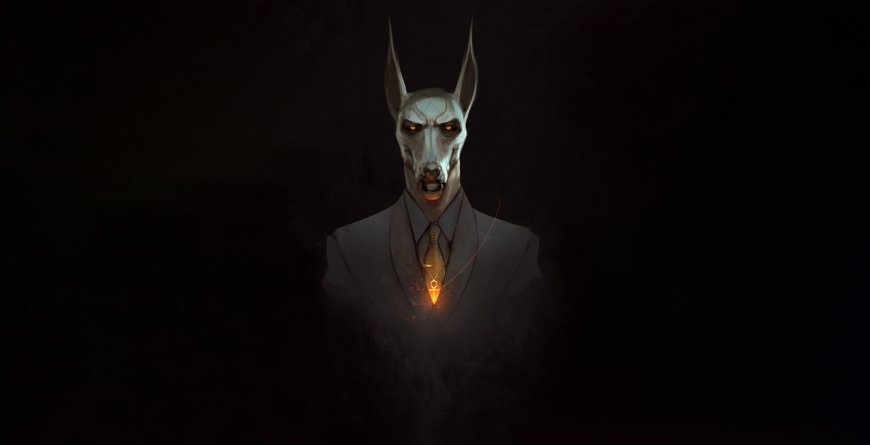 西装杜宾犬头暗黑人像创意电脑壁纸