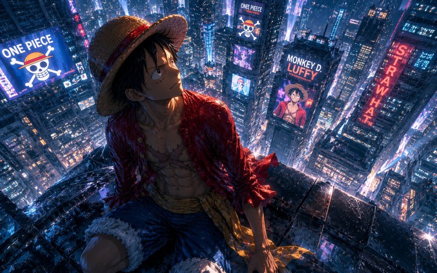 海贼王路飞草帽赛博朋克夜城二次元动漫电脑壁纸