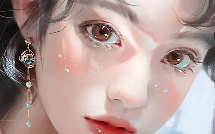 精致眼妆长耳坠特写唯美少女二次元动漫电脑壁纸