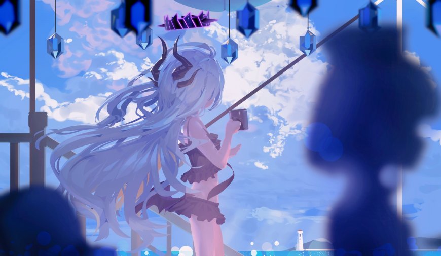 蔚蓝档案空崎希奈泳装海边少女游戏电脑壁纸